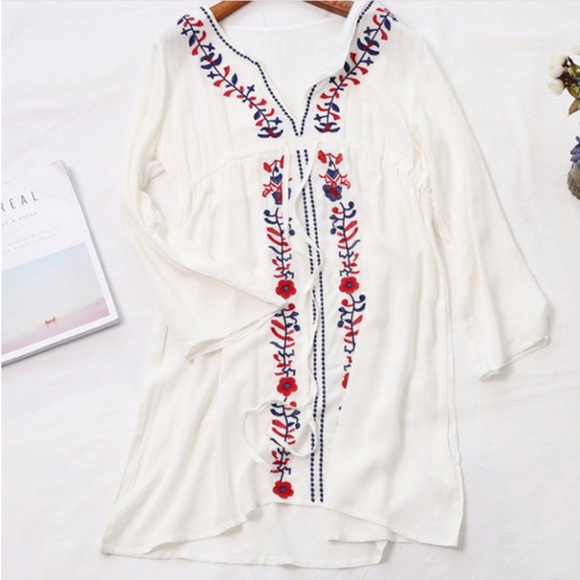 Caftan peasant style beach coverup ONE SIZE, NWOT - Picture 2 of 5